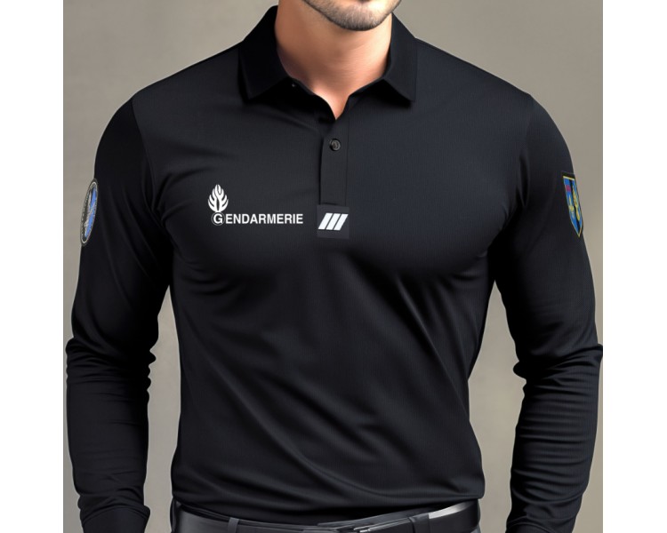 PATROL Polo Gendarmerie Noir manches longues Cooldry