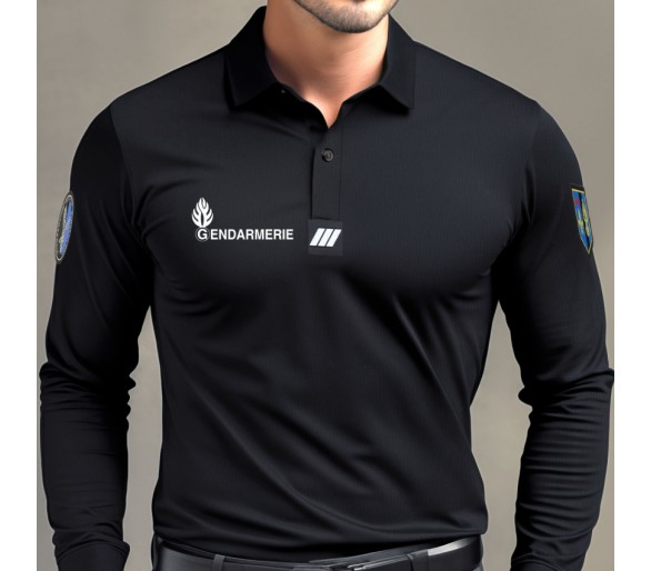PATROL Polo Gendarmerie Noir manches longues Cooldry