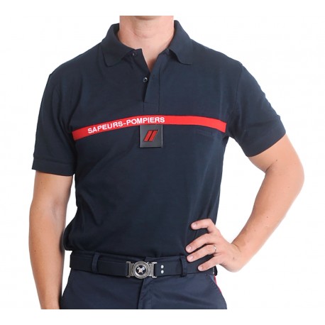 Polo marine bande rouge Sapeurs Pompiers