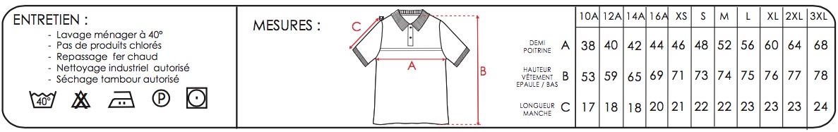 Correspondance tailles polo MC JSP