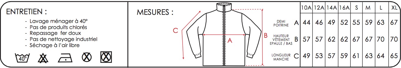 tableau correspondance tailles softshell JSP